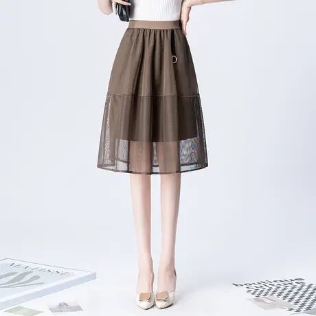 松紧腰网纱半身裙a字裙女夏季2023新款遮胯花苞裙中长伞裙中裙子图片