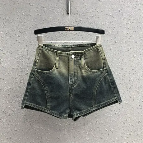 欧货复古洗水做旧牛仔短裤女2023秋季新款辣妹宽松显瘦阔腿裤热裤图片