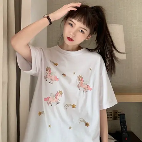 网红ins超火短袖t恤女2020夏季宽松韩版怪味少女原宿bf风上衣服潮商品大图