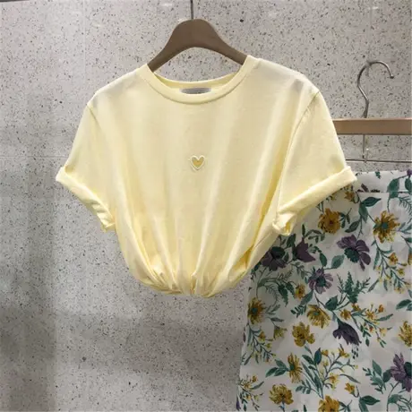 短袖t恤女2020新款韩版ins潮宽松洋气爱心刺绣chic百搭半袖上衣服商品大图