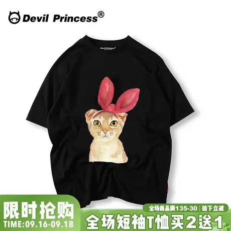 韩国chic原宿风短袖女学生宽松韩版ulzzang猫咪t恤港风ins半袖女商品大图