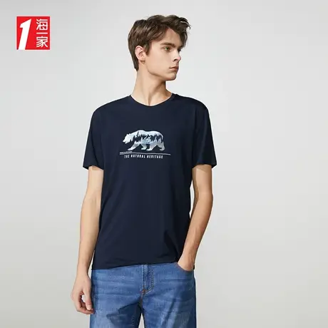 海一家时尚个性印花短T新款舒适休闲圆领简约短袖T恤男图片