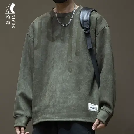 秋季款麂皮绒运动卫衣男套头男士秋冬新款大码加绒加厚男生上衣潮商品大图