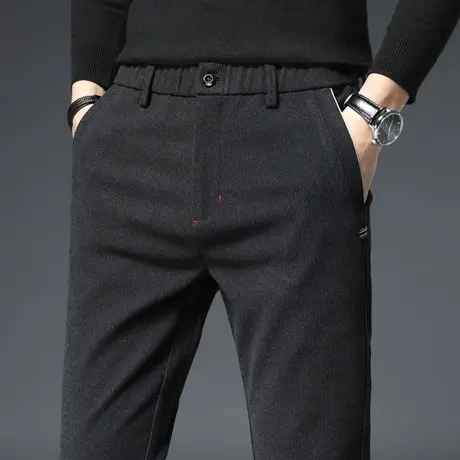 冬季加绒男裤毛呢子商务西裤子男士休闲长裤加厚秋冬款直筒宽松紧商品大图