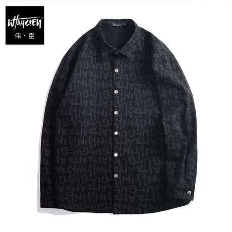 伟臣秋冬大码男式衬衫夹克外套胖子加肥加大宽松印花肥佬休闲上衣商品大图