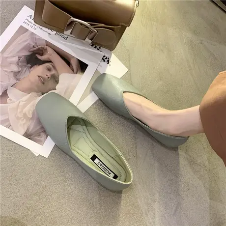 单鞋女鞋子2023年款夏季秋懒人一脚蹬浅口奶奶鞋百搭软平底豆豆鞋商品大图