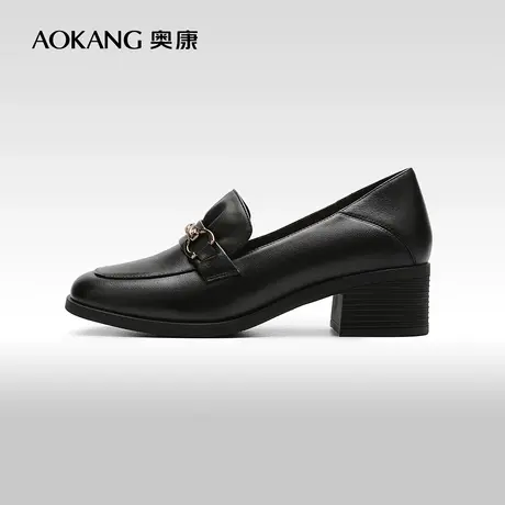 【门店发货】奥康女鞋春季时尚休闲乐福鞋粗跟通勤小皮鞋真皮百搭商品大图