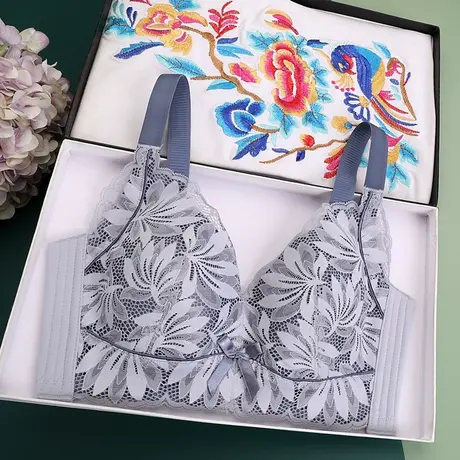 梅花女无钢圈内衣女夏季大胸显小文胸薄款缩胸罩乳胶调整型防下垂商品大图