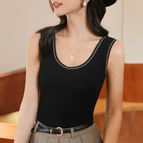 保暖背心女秋冬加绒加厚蕾丝边内衣打底修身美背上衣大码无痕吊带商品大图