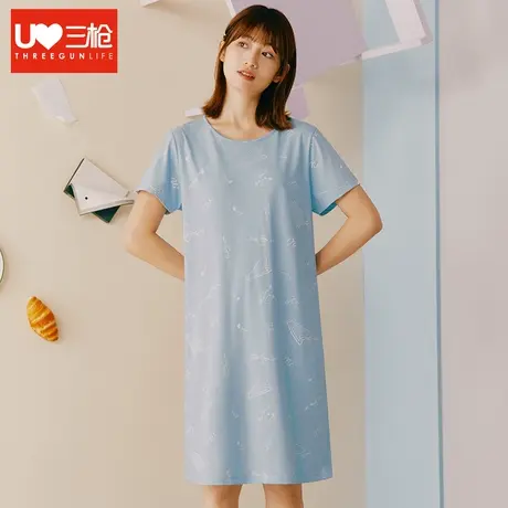 三枪睡裙女2023春夏新款纯棉甜美宽松女士家居裤全棉薄款大码短裙图片