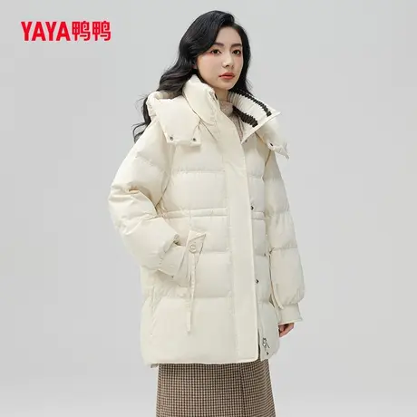 鸭鸭羽绒服女中长款2023年新款秋冬连帽时尚百搭保暖外套W图片