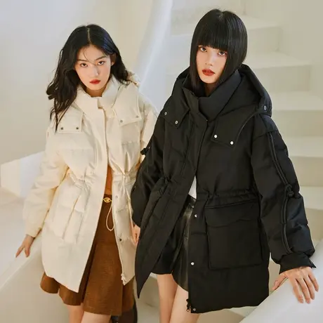 艾莱依短款羽绒服女冬季2022年新款工装小众设计感派克服女款外套商品大图