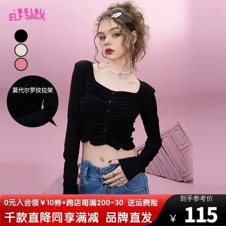 妖精的口袋长袖bm短款t恤女2023秋季新款修身显瘦小个子辣妹上衣商品大图