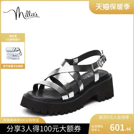 millie's/妙丽2023夏商场同款牛皮罗马风厚底女凉鞋SUJ06BL3图片