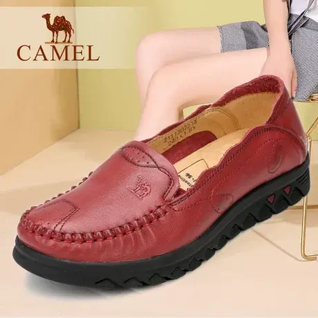 Camel/骆驼女鞋 春季新款真牛皮柔软底舒适休闲妈妈鞋 浅口单鞋子图片