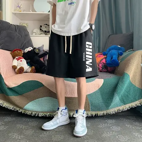 华夫格男士短裤夏季潮牌男款直筒宽松休闲裤潮流薄款运动五分裤子商品大图