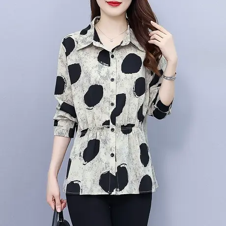 初秋款上衣女2023新款长袖衬衫春秋碎花大码显瘦胖mm洋气藏肉遮肚商品大图