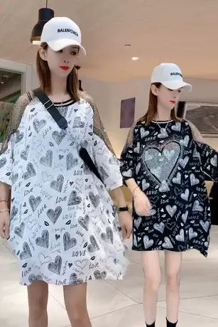 欧洲站2023夏装新款白色宽松大版短袖T恤女重工烫钻心形印花上衣图片