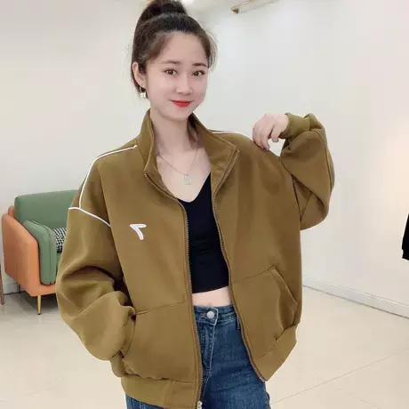 立领外套女士2023秋季新款韩版时尚棒球服纯色绣花百搭开衫上衣潮商品大图