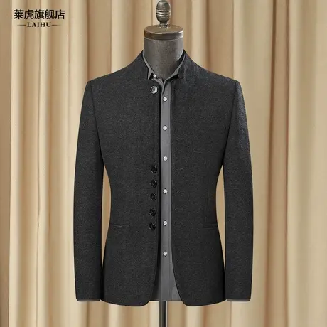 秋冬季休闲小西装男士中华立领外套商务呢子中山装男修身单件上衣商品大图