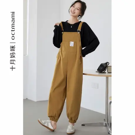 十月妈咪孕妇背带裤春秋外穿新款俏皮减龄宽松舒适托腹长裤春装商品大图