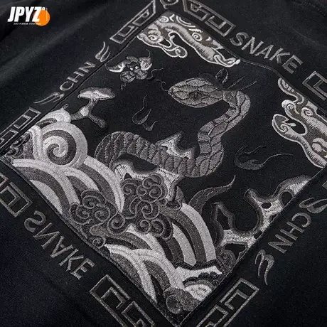 蛇年重磅纯棉刺绣中国龙袍图案清代官服补子宽松短袖T恤男装上衣商品大图