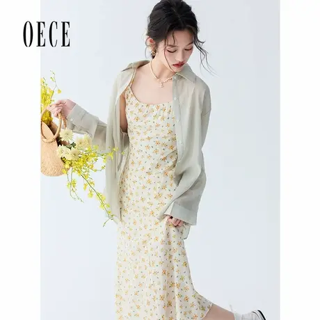 Oece法式优雅吊带连衣裙夏季新款女装收腰显瘦气质甜美碎花裙图片