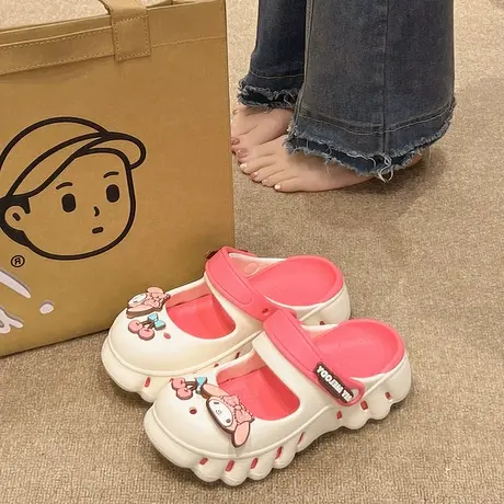 可爱玛丽珍洞洞鞋女款夏季外穿卡通大耳狗包头厚底防滑两穿凉拖鞋图片