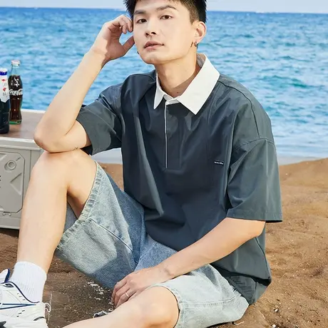唐狮polo衬衫男夏季新款短袖翻领高级感日系简约休闲衬衣外套图片