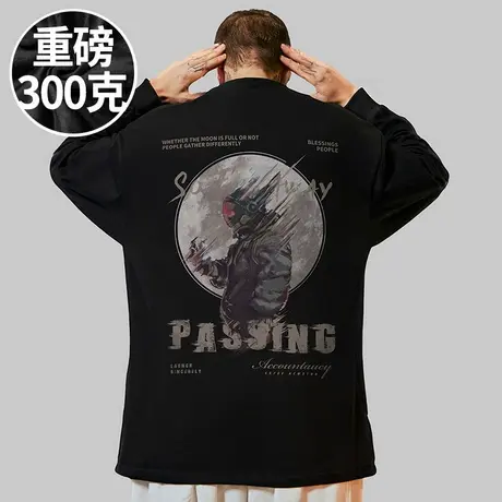 300g重磅nasa潮牌宽松胖子T恤2025新款长袖加肥加大码男装春季潮商品大图