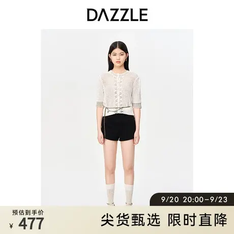 DAZZLE地素 奥莱复古黑色高腰金属装饰直筒牛仔短裤热裤女图片