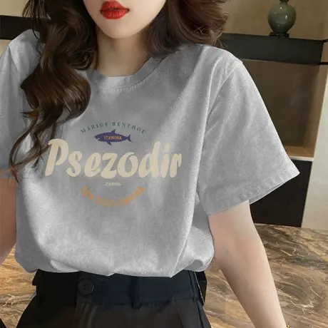 美式复古T恤短袖女纯棉oversize大码ins潮减龄夏日多巴胺穿搭上衣图片