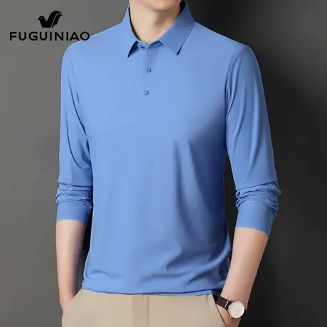 富贵鸟长袖t恤男士无痕冰丝上衣服夏季2025新款纯色翻领Polo衫男图片