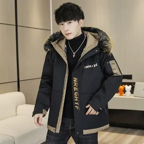 冬季男士棉衣潮牌加绒加厚短款羽绒棉服大毛领连帽男生棉袄外套帅图片