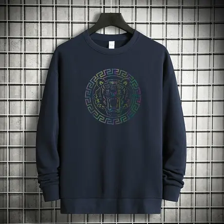 380g重磅纯棉卫衣男潮ins圆领无帽上衣虎头秋冬款摇粒绒宽松长袖商品大图