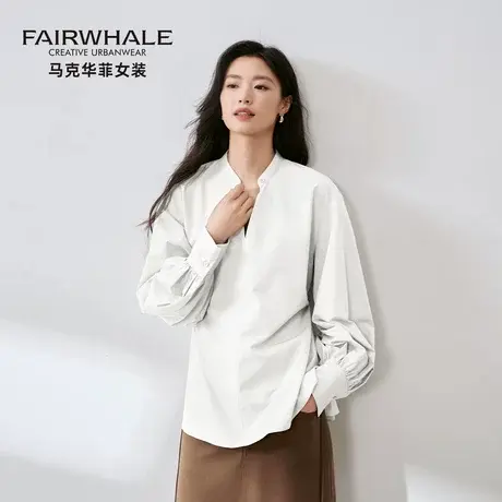 马克华菲法式衬衫女2025新款设计感小众灯笼长袖v领宽松气质上衣商品大图