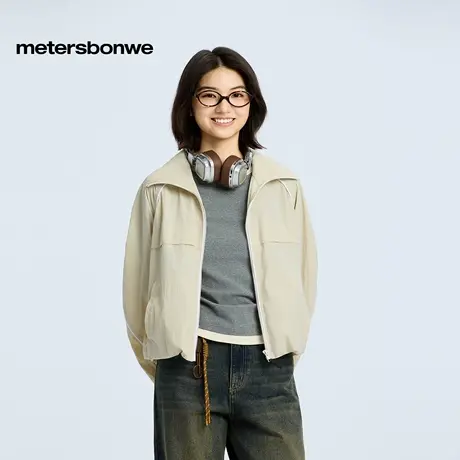 美特斯邦威夹克女士2025秋季新款立领运动感嵌条夹克宽松圆肩外套商品大图
