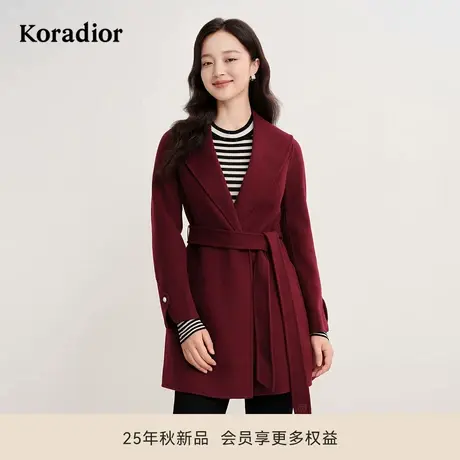 珂莱蒂尔冬季【瑰丽大衣】100绵羊毛双面呢大衣女中长款系带外套商品大图