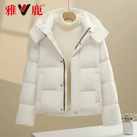 雅鹿新款冬季时尚女休闲加厚白鸭绒连帽中长款羽绒服外套超保暖商品大图