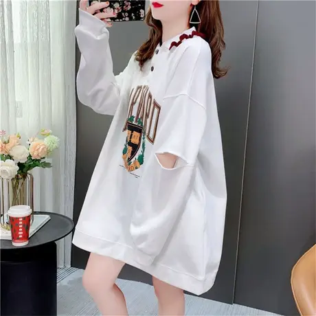 设计感Polo领卫衣女秋季2022年新款宽松慵懒风中长款洋气减龄上衣图片