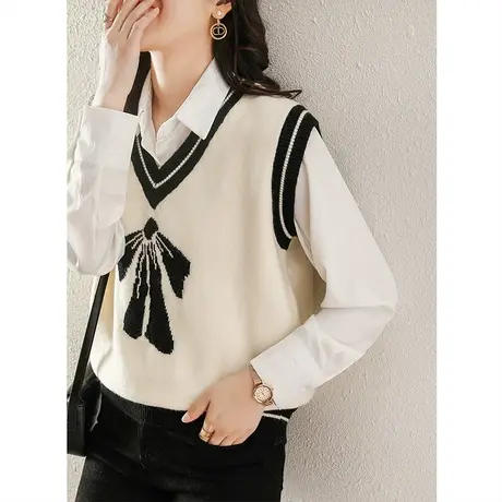 V领针织衫马甲女士毛衣背心春秋冬季小个子坎肩内搭马夹洋气外穿图片