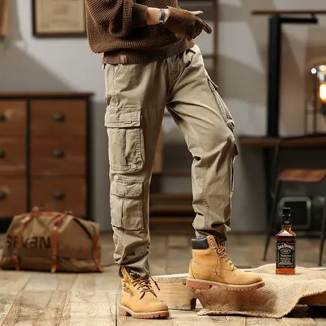 裤子春秋男款裤子百搭男生长裤时尚束脚工装重磅水洗潮流工装裤商品大图