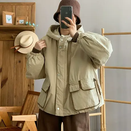 dza 复古短款加厚棉衣外套女冬保暖连帽棉服上衣宽松休闲显瘦棉袄图片