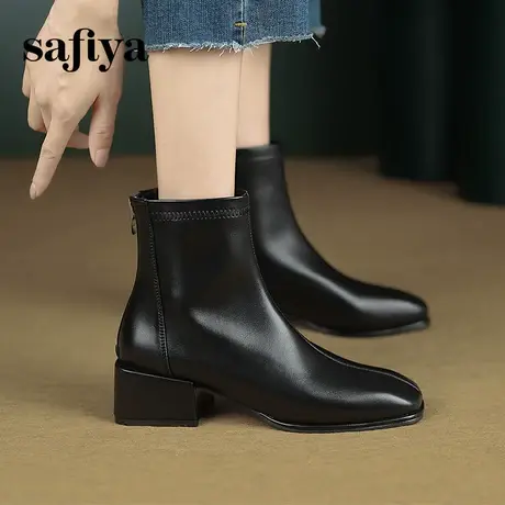 索菲娅2023新款秋法式瘦瘦靴高跟圆头高级感炸街洋气复古小短靴女商品大图