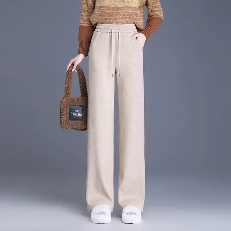 时尚加厚阔腿裤女2023秋冬新款高腰宽松垂感长裤百搭直筒休闲裤子商品大图