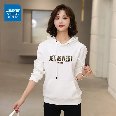 真维斯套头连帽卫衣女春秋款韩版宽松字母印花长袖上衣潮ins图片