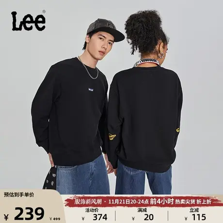 Lee23秋冬新品舒适版黑色圆领男女同款印花长袖卫衣LUT007249204图片