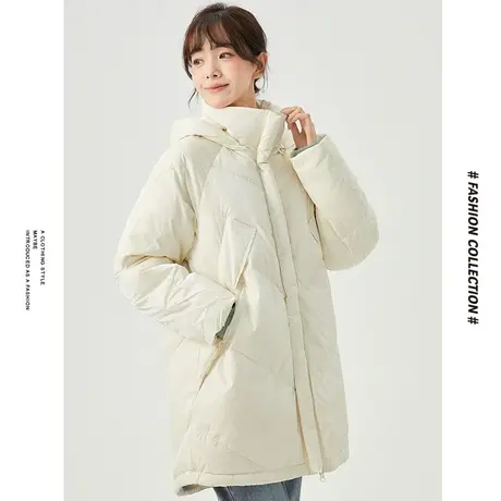 [商场同款]唐狮冬季羽绒服女中长款亮面连帽羽绒服休闲加厚保暖图片