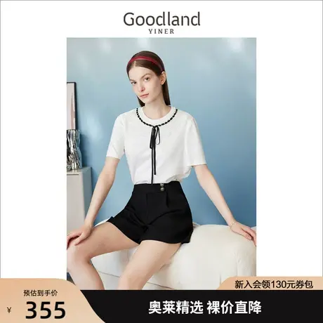 【自然调色盘】音儿美地女装2023夏季新款蕾丝双层领T恤套头上衣商品大图