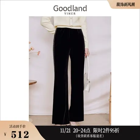【华丽丝绒】Goodland美地女装2023秋季垂感钉钻弹力休闲裤商品大图
